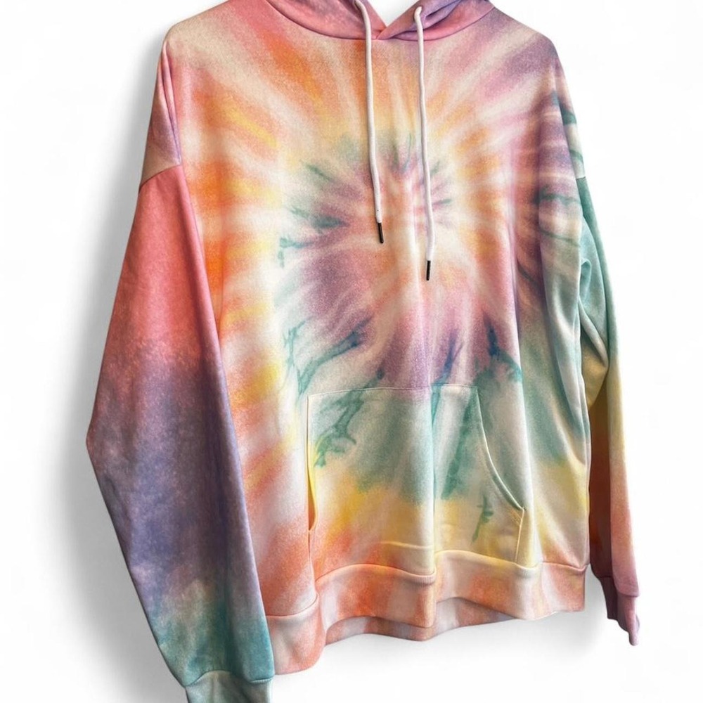 Tie Dye Hoodie Women's Large Pastel 90svibes Festival Boho Comfy Casual
